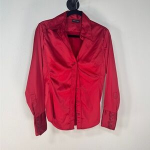NY Collection. Chic Women's Red Button-Down Shirt. Size S